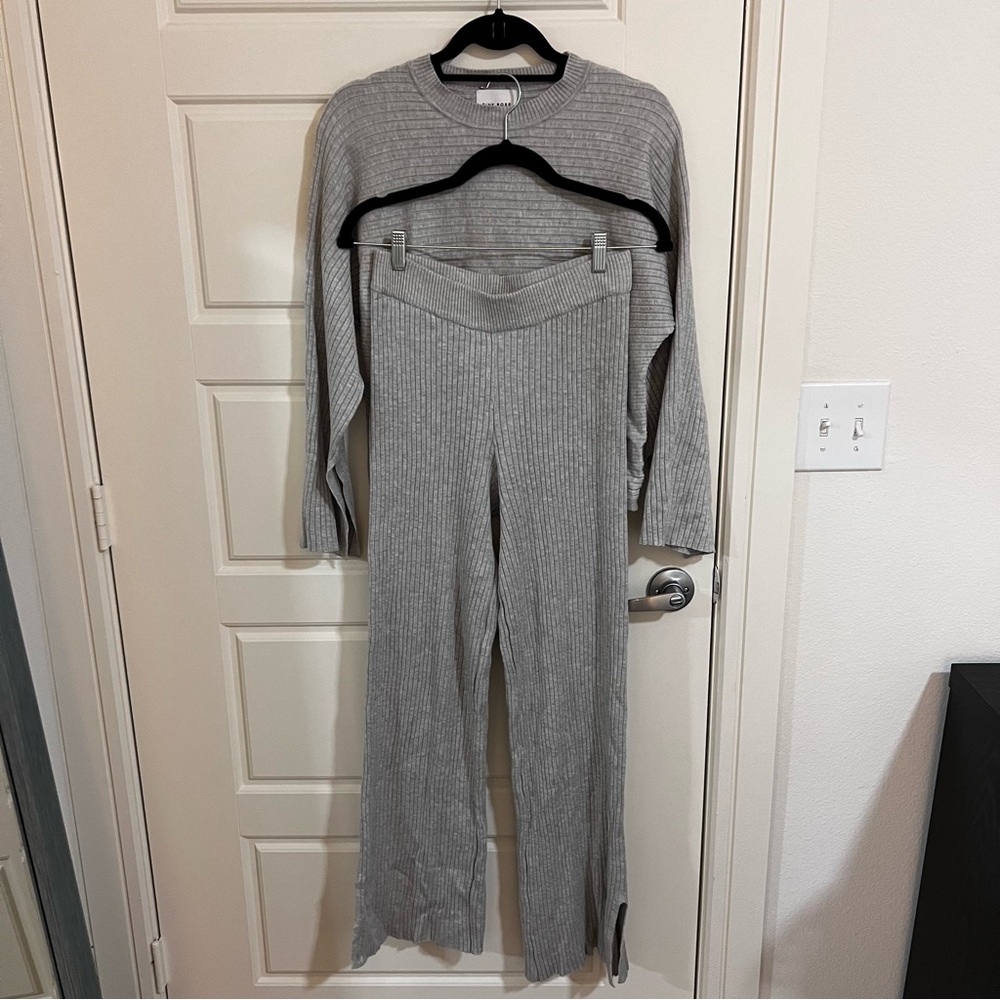 NEW Pink Rose Grey Ribbed Lounge Set